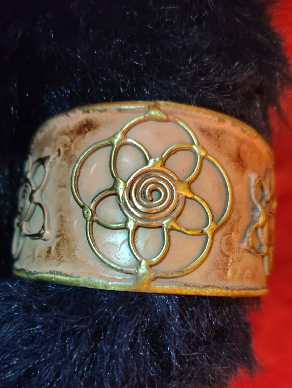 Anju Handcrafted Jewelry Rose & Gold Sacred Geometry Floral Cuff Bracelet - Picture 5 of 6